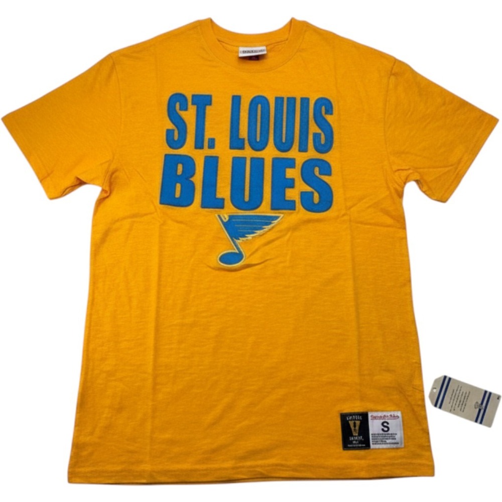 Mitchell & Ness St Louis Blues NHL Stitched Felt Lettering Tee Shirt Small NEW